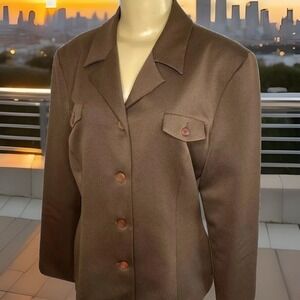 Vintage Guess Blazer Jacket Retro 80s Brown Polyester Women Sz XL Made in USA